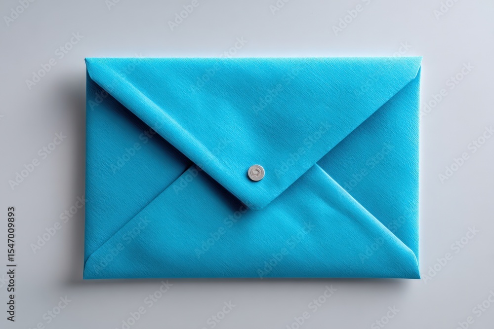 Aufkleber Blue Envelope Crafted from Textured Paper with Flap and Button Closure Isolated on White Background for Mail or Letter Delivery