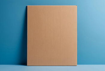 Fototapeta premium Plain cardboard mockup with blue wall background, raw for product photography.