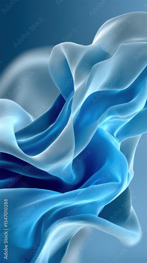 Poster Abstract flowing fabric in soft blue and white colors with smooth textures and gentle wave patterns for artistic and decorative design