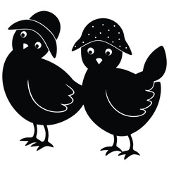 Rooster and Hen Silhouette Farm Animal Duo