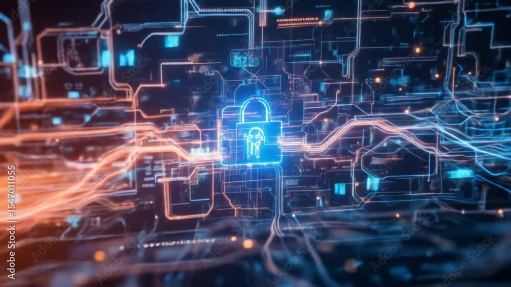 Aufkleber connected data stream is a reflection of modern technology integration with high security. 4k video
