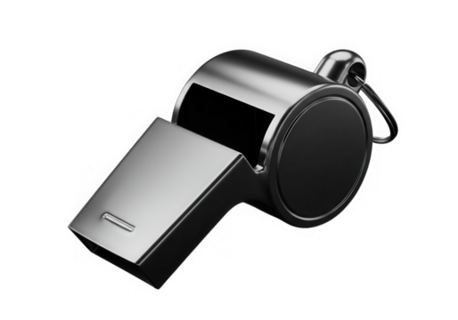 Chrome metal whistle sport equipment isolated on transparent background