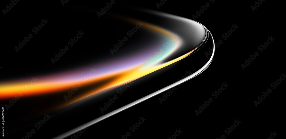 Poster against a black background, colorful gradient lines form a curved shape, showing a visual effect of 