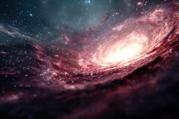 Obraz premium Vast Cosmic Galaxy with Bright Central Core Spiral Arms Stars and Nebulae in Deep Space Astronomy Background Scene