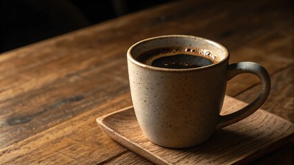 Americano specialty concept A cozy cup of coffee sits on a wooden surface, evoking warmth and comfort.