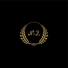 NL beautiful feminine and elegant wedding monogram initial logo with circle floral gold