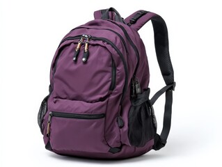 Naklejka premium Stylish purple eco-friendly backpack with multiple compartments adjustable straps durable fabric for travel hiking or school use