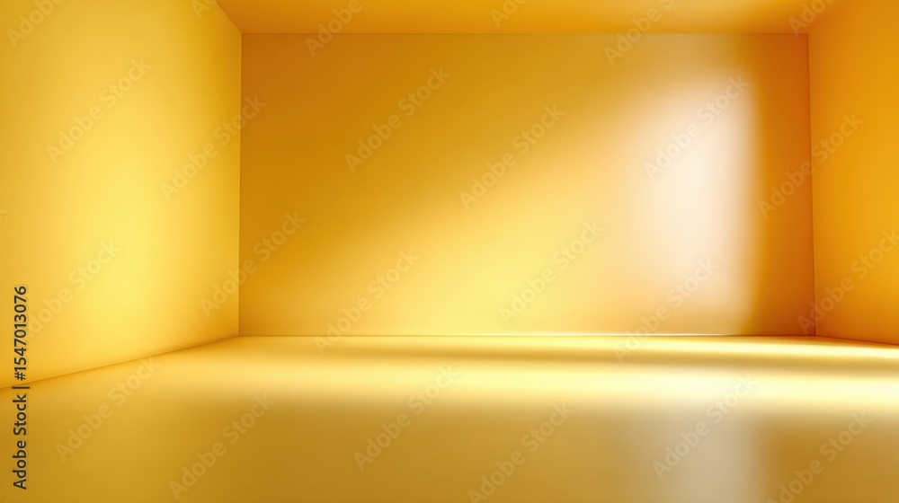 Poster bright yellow minimalist room interior with soft light shadows and empty space for design background