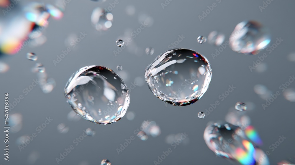 Poster Close-up of Water Droplets Falling and Splashing Against a Dark Background with High Detail and Reflection Effects in a Dynamic Scene