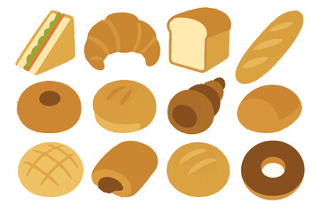 シンプルな様々なパンのイラスト
