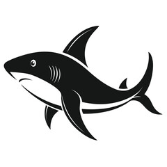 Great White Shark and Fish Vector Illustration on White Background