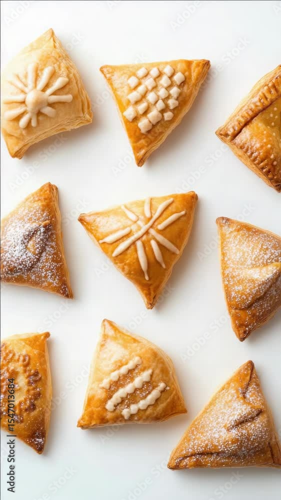 Aufkleber a row of pastries with different shapes and designs. the pastries are arranged in a neat row on a wh