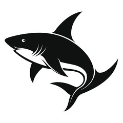 Great White Shark and Fish Vector Illustration on White Background