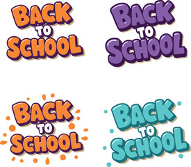 Back to school colorful typography set with orange purple and blue text vector illustration 