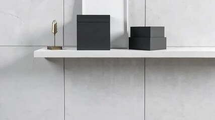 Modern Minimalist Home Decor Featuring Stylish Gray Boxes and a White Frame against a Marble Wall - Powered by Adobe