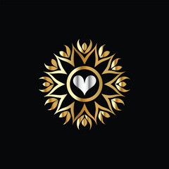 Hands holding heart and flower vector logo design template. Charity and donation symbol.