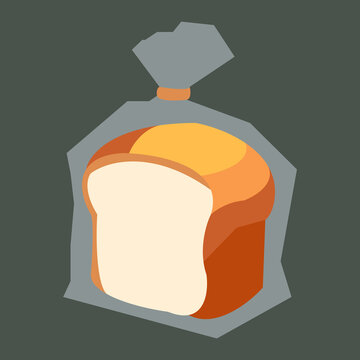 Loaf of sliced white bread in plastic packaging illustration