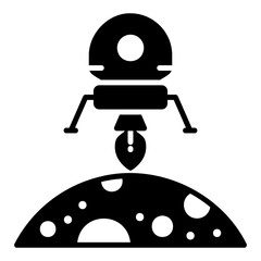 Lunar module icon in motion of moon landing with rockets firing