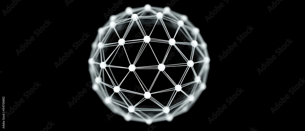 Poster dynamic structural design and connectivity visualization abstract sphere graphic illustration dark b