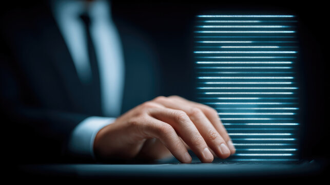 Digital data processing action in a corporate environment focused on hands typing technology concept close-up view of innovative business productivity