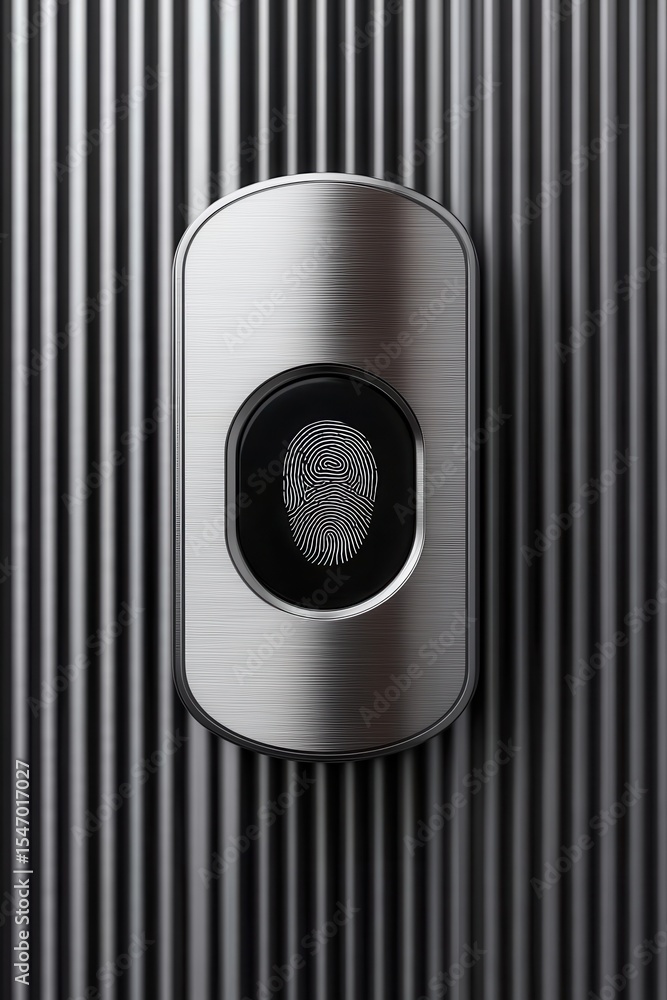 Poster integrity access lock encryption verification concept. fingerprint scanner on a sleek, modern surfac