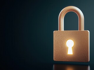 integrity access lock encryption verification concept. Shiny padlock with keyhole on a dark background.