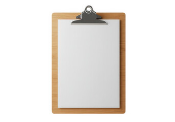 Clipboard with blank paper sheet mockup isolated on transparent background