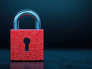 integrity access lock encryption verification concept. Red padlock on a dark background, symbolizing security and protection.