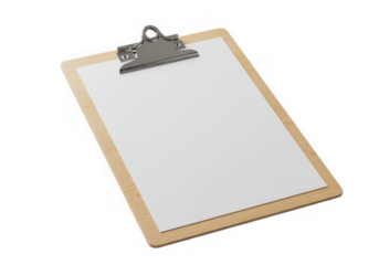 Clipboard with blank paper sheet isolated on transparent background