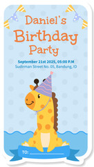 Watercolor birthday party cute animal giraffe baby girl boy poster template card invitation