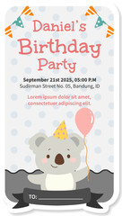 Watercolor birthday party cute animal koala baby girl boy poster template card invitation