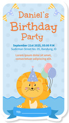 Watercolor birthday party cute animal lion baby girl boy poster template card invitation