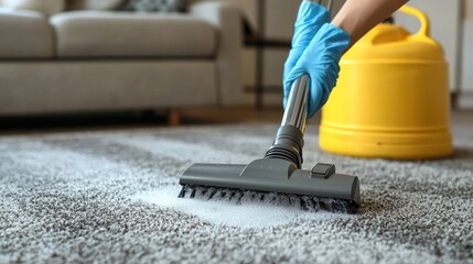 Professional carpet cleaning using a portable machine for deep stain removal