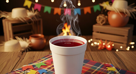 Hot Brazilian Quent&atilde;o drink at Festa Junina celebration
