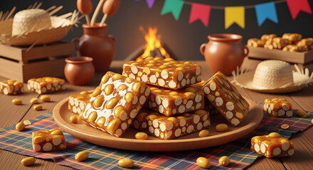 Brazilian peanut brittle (p&eacute; de moleque) served at Festa Junina celebration
