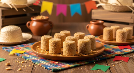 Pa&ccedil;oca dessert served at traditional Brazilian Festa Junina celebration
