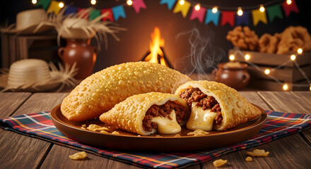 Brazilian fried pastel served at Festa Junina celebration
