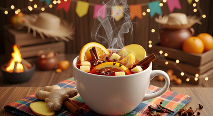 Hot Brazilian Quent&atilde;o drink at Festa Junina celebration
