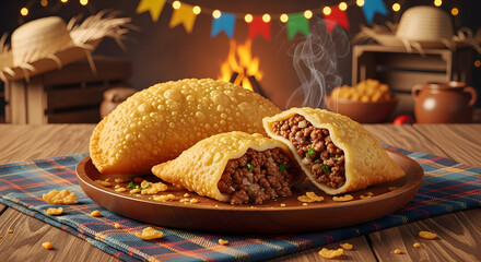 Brazilian fried pastel served at Festa Junina celebration
