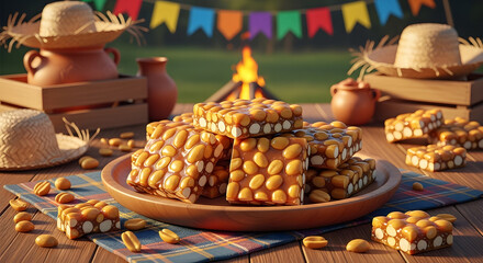 Brazilian peanut brittle (p&eacute; de moleque) served at Festa Junina celebration

