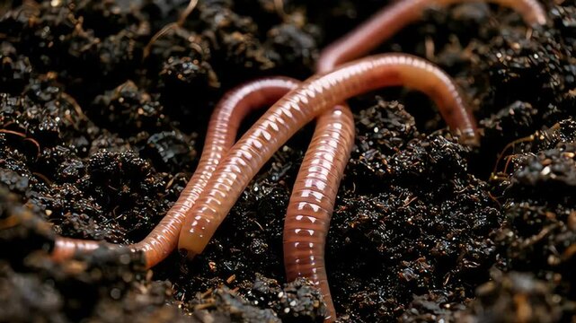 Macro Photography of Earthworms in Dark Soil: A Close-Up View of Nature's Tiny Architects