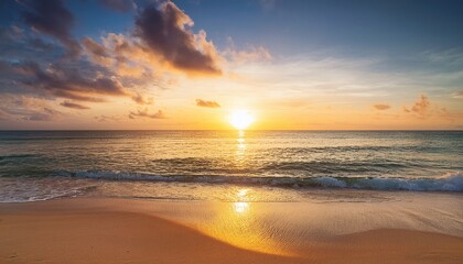 Fototapeta premium sunrise horizon cool sea background on horizon tropical sandy beach relaxing outdoors vacation