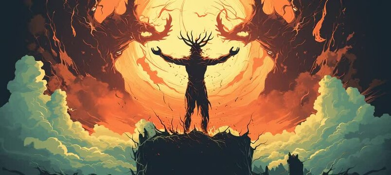 God vs monster vector illustration