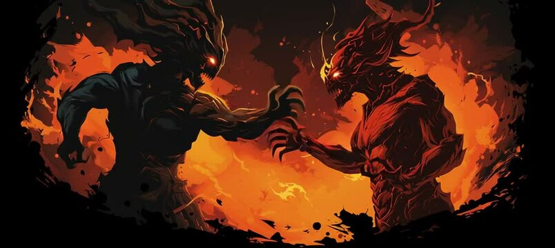 ifrit vs demon vector illustration design