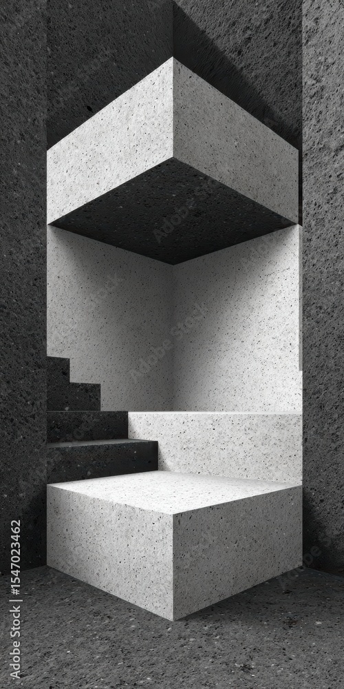 Aufkleber modern abstract architecture gray white concrete cubes steps minimalist design empty