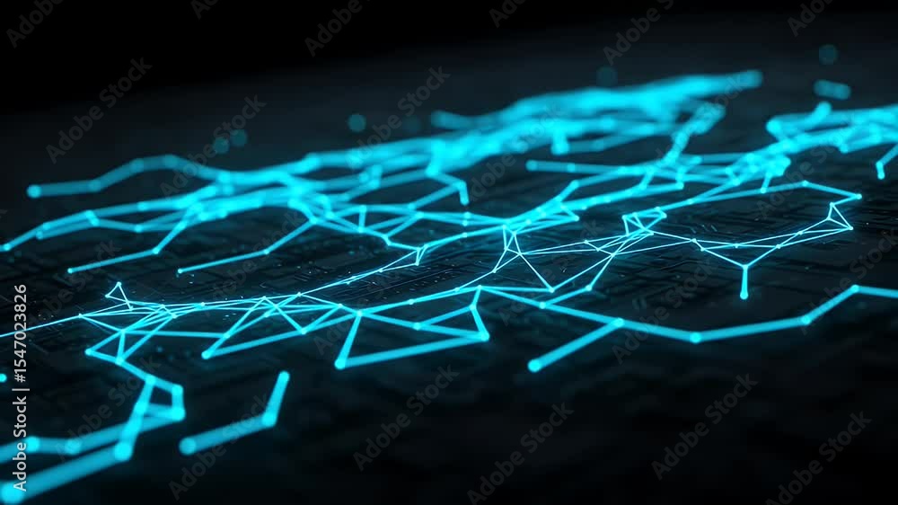 Aufkleber abstract network of glowing light points and lines on a dark surface