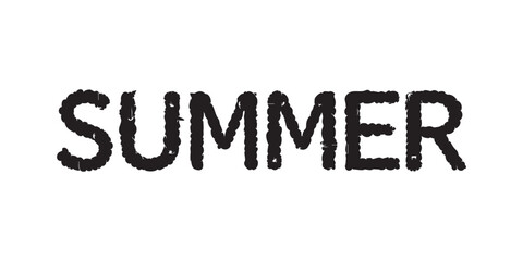 Black silhouette of the word SUMMER shaped with beach waves and seashells