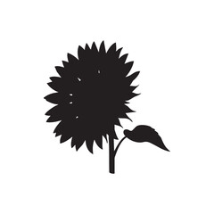 Black silhouette sunflower side view with oversized petals and thick stem – bold floral graphic design