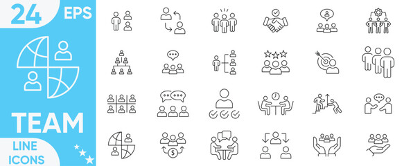 Team icon set.team working, collaboration, leadership, idea, presentation, project management, office, concepts, and more.Vector and illustrator set.