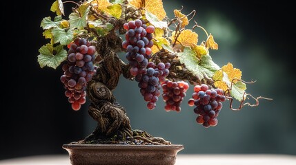 Purple Grape Bonsai Tree with Twisted Trunk and Leafy Canopy